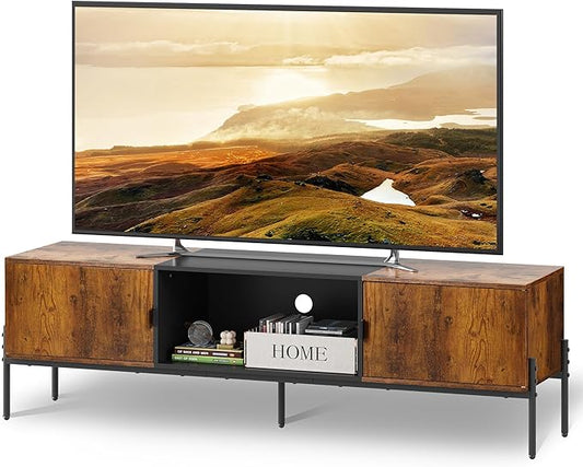 WLIVE Modern TV Stand for 65 Inch TV, Mid Century Entainment Center with Storage, TV Console with Open Shelf and 2 Cabinets for Bedroom and Living Room, TV Cabinet with Metal Legs, Rustic Brown