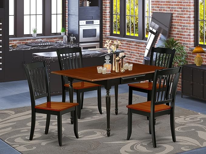 East West Furniture MZDA5-BCH-W 5 Piece Dining Room Furniture Set Includes a Rectangle Kitchen Table with Dropleaf and 4 Dining Chairs, 36x54 Inch, Black & Cherry
