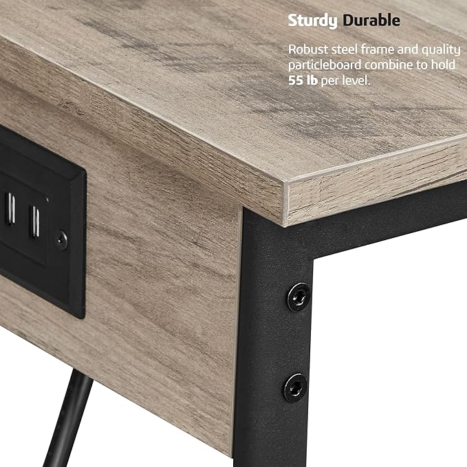 TUTOTAK End Table with Charging Station, Side Table with 2 USB Ports and 2 Outlets, 21.8”H 2-Tier Nightstand with Storage Shelf, Sofa Table TB01BG025 (1 pc)