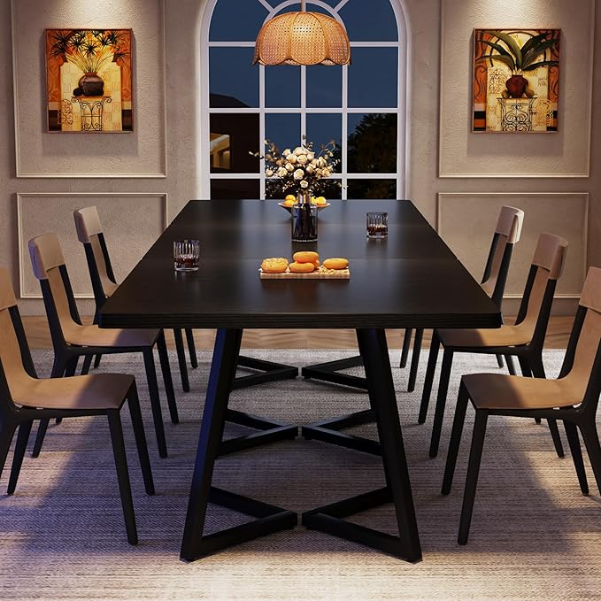 Tribesigns Square Dining Table for 10, 31.5" Industrial Dinner Table with Metal Base, Kitchen Table for Dining Room, Small Space, Apartment, Black