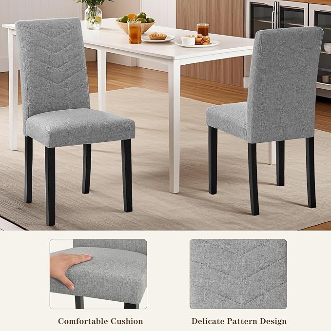VECELO Upholstered Dining Chairs Set of 6, Fabric Wood Legs High Back for Kitchen Living Room, Light Gray