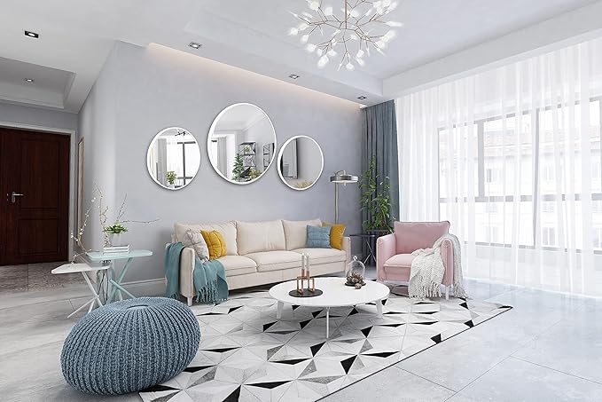 FrameWorks 24" Deluxe Contemporary White Circular Aluminum Mirror