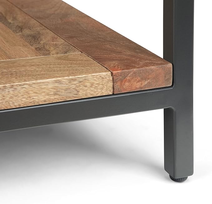 SIMPLIHOME Skyler SOLID MANGO WOOD and Metal 22 inch Wide Square Industrial End Table in Natural for the Living Room and Bedroom