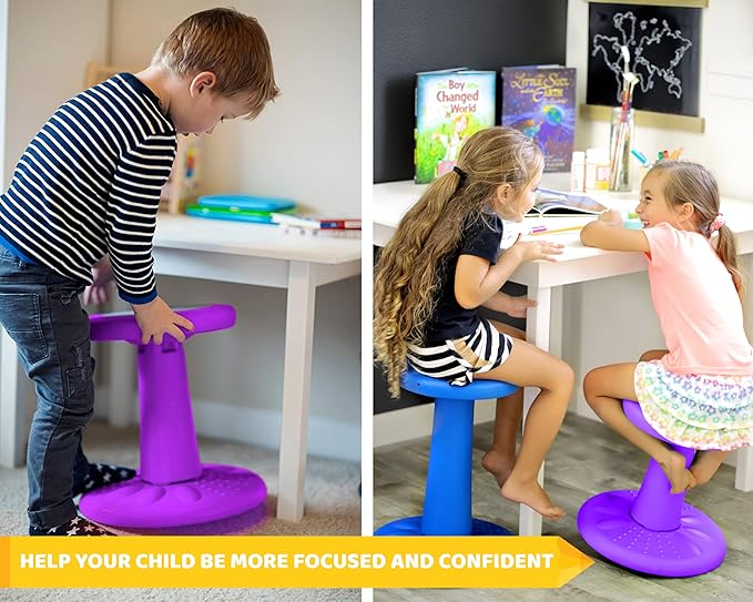ActiveChairs Kids Wobble Stool, Flexible Preschool & Elementary Classroom Seating, Improves Focus & Posture. ADHD/ADD Wiggle Chair, [Kids Active Fidget Chairs], 14" Stool, Ages 3-7, Purple