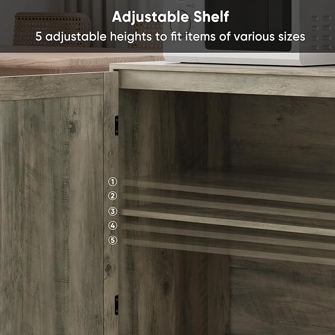 Smuxee Wood Sideboard, Freestanding Buffet Cabinet with 2 PVC Rattan Doors, Storage Cabinet with Adjustable Shelf for Living Room, Entryway, Hallway