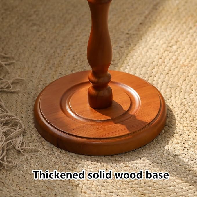 Solid Wood Side Table, Small Drink Table for Small Spaces, Round Vintage Pedestal End Tables for Living Room, Bedroom, Plant, Accent for Corners