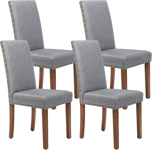 Parsons Kitchen Dining Chair Set Room Modern Upholstered Stylish Fabric High Back with Bronze Nailhead Trim