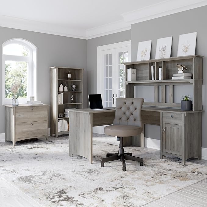Bush Furniture Salinas 5 Shelf Bookcase in Driftwood Gray, Tall Bookshelf, Large Book Shelf for Living Room, Home Office, or Entryway
