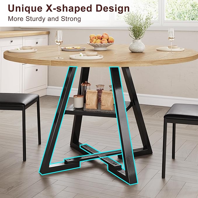 42'' Round Dining Table for 4,Kitchen Dining Room Circle Dinner Pedestal Table,Space Saving Wood Kitchen & Dining Room Furniture (Natual Wood, 42In)