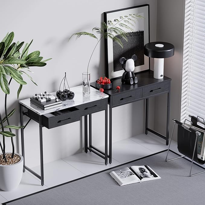 Pamray 32 Inch Small Computer Desk with 2 Drawers for Bedroom Study Writing Home Office Table for Small Spaces Marble