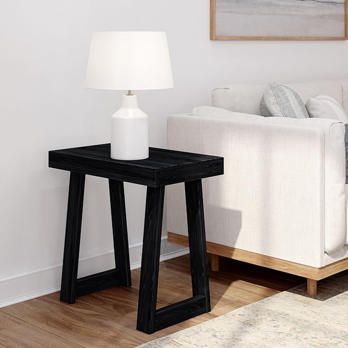 Plank+Beam Classic Rectangular Side Table, 25", Slim Side Table for Living Room, Narrow Nightstand for Small Spaces, Wood End Table for Bedroom, Black Wirebrush