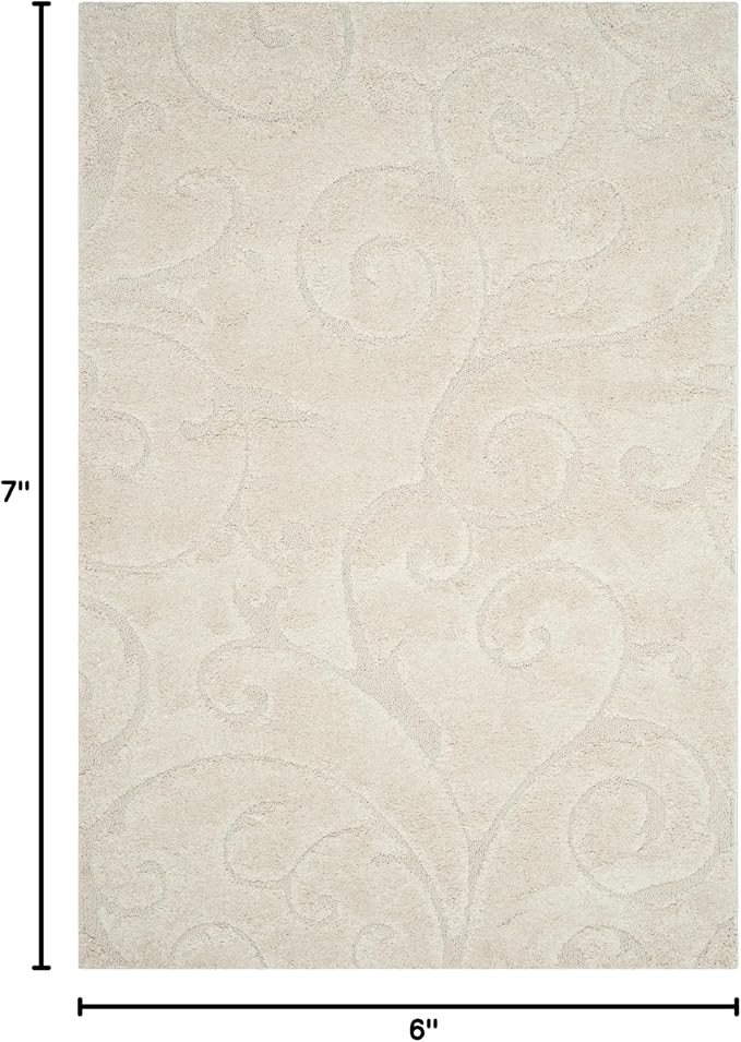 SAFAVIEH Florida Shag Collection Area Rug - 5'3" x 7'6", Creme & Creme, Scroll Design, Non-Shedding & Easy Care, 1.2-inch Thick Ideal for High Traffic Areas in Living Room, Bedroom (SG455-1111)