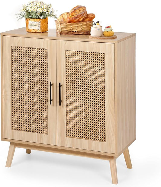 Rengue Sideboard Buffet Cabinet with Rattan Decorated Doors - Accent Cabinet Cupboard Console Table for Hallway, Entry, Living Room, Natural