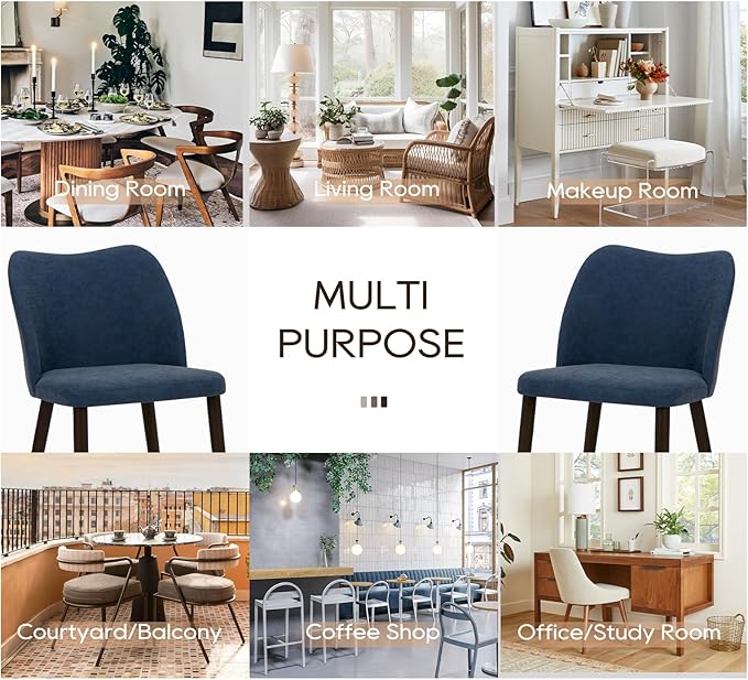 COLAMY Upholstered Dining Chairs Set of 2, Modern PU Leather Dining Room Kitchen Side Chair with Padded Seat and Wood Legs Restaurant/Cafe, Blue