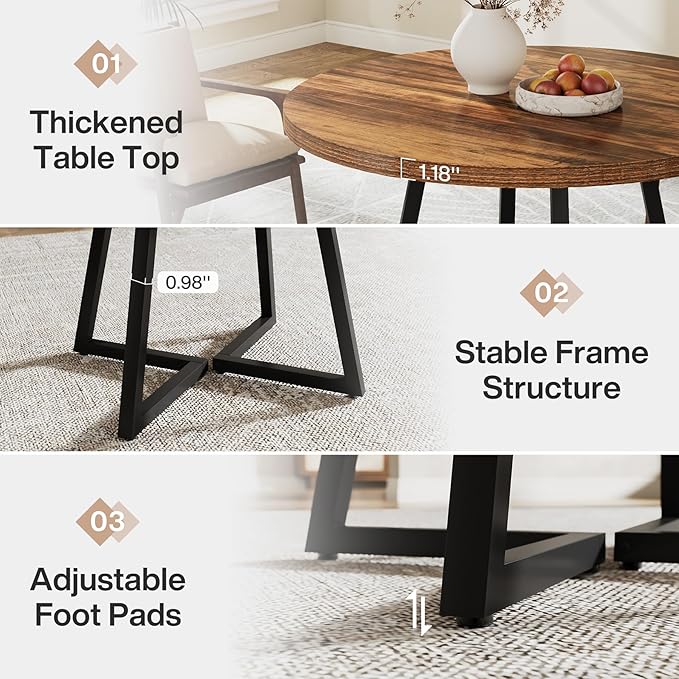 Tribesigns Round Dining Table for 2, 31.5" Industrial Dinner Table with Metal Base, Kitchen Table for Dining Room, Small Space, Apartment, Rustic Brown & Black