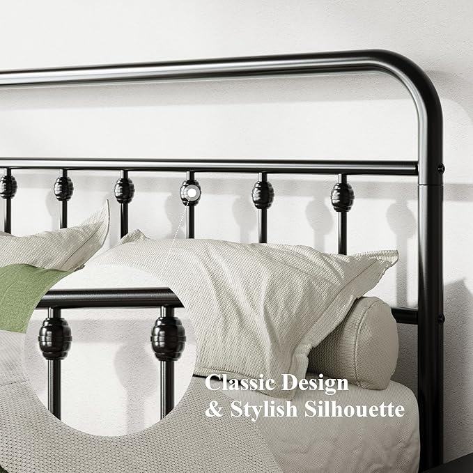 Allewie 14 Inches King Size Metal Platform Bed Frame with Victorian Style Iron-Art Headboard/Footboard, Mattress Foundation, Easy Assembly, Under Bed Storage, No Box Spring Required, Black