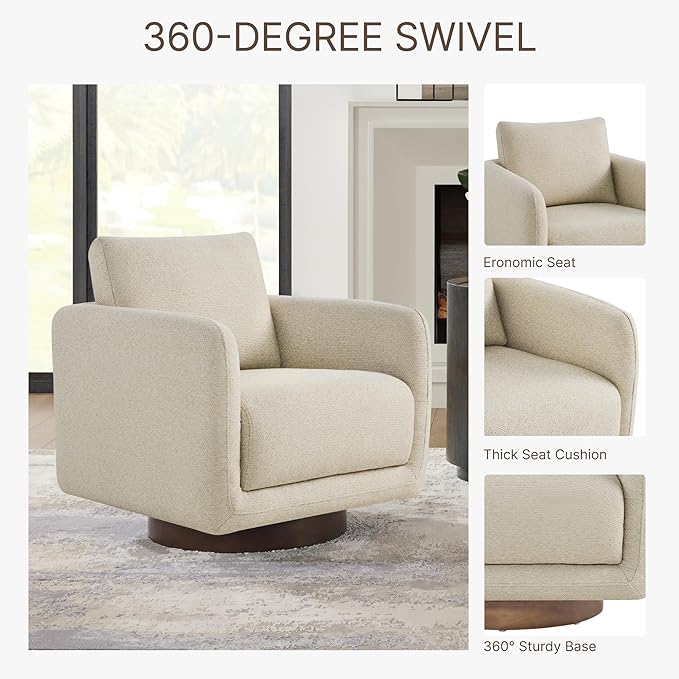 Modern Swivel Accent Chair, 360° Rotating Round Barrel Armchair with Performance Fabric Upholstery for Living Room, Bedroom, Office, Reading Nook, Single,Oatmeal
