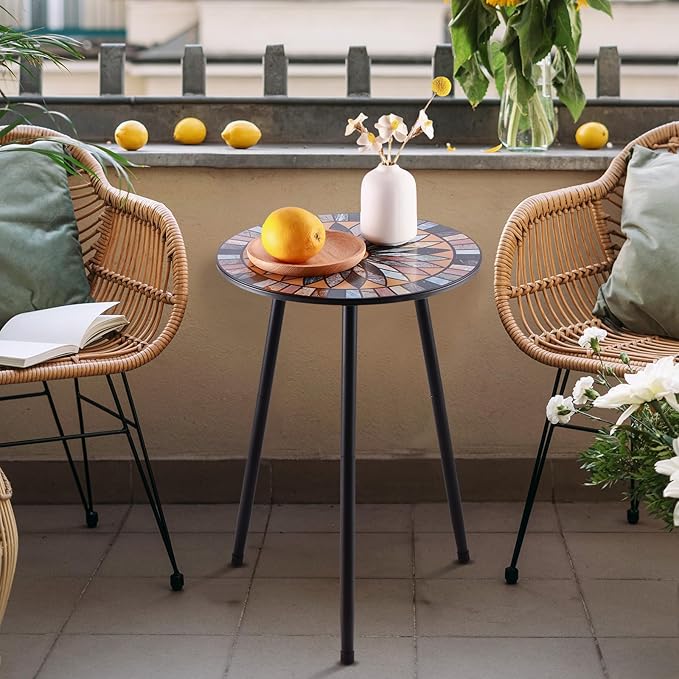 1 Pack Metal Mosaic Round Side Table Small 13.4" End Patio Round Accent Table Garden Corner Stand for Small Spaces Weather-Resistant for Balcony Plant Stand Indoor Outdoor