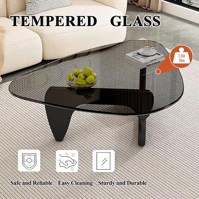 Modern Glass Coffee Table for Living Room, Mid Century Small Coffee Tables, Suitable for Bedroom Living Room Reception Office Tables（Black/Grey，Small）