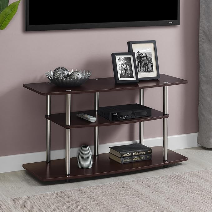 Convenience Concepts Designs2Go No Tools 3-Tier Wide TV Stand 42" - Entertainment Center for TVs up to 46 Inches, Modern TV Mount with Shelves for Living Room, Cherry