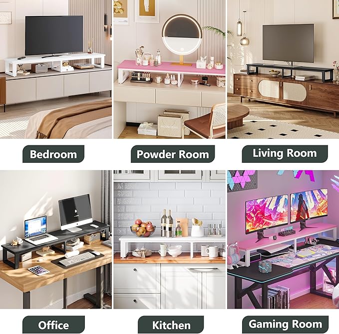 Clikuutory 45" Large TV Riser for 32-60 inch TVs, Tabletop Stand with Steel Legs, Storage & Dual - Screen Office Desk Function, Ideal for Home Office, Bedroom, Living Room, Pink