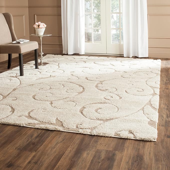 SAFAVIEH Florida Shag Collection Accent Rug - 3'3" x 5'3", Grey, Scroll Design, Non-Shedding & Easy Care, 1.2-inch Thick Ideal for High Traffic Areas in Entryway, Living Room, Bedroom (SG455-8013)