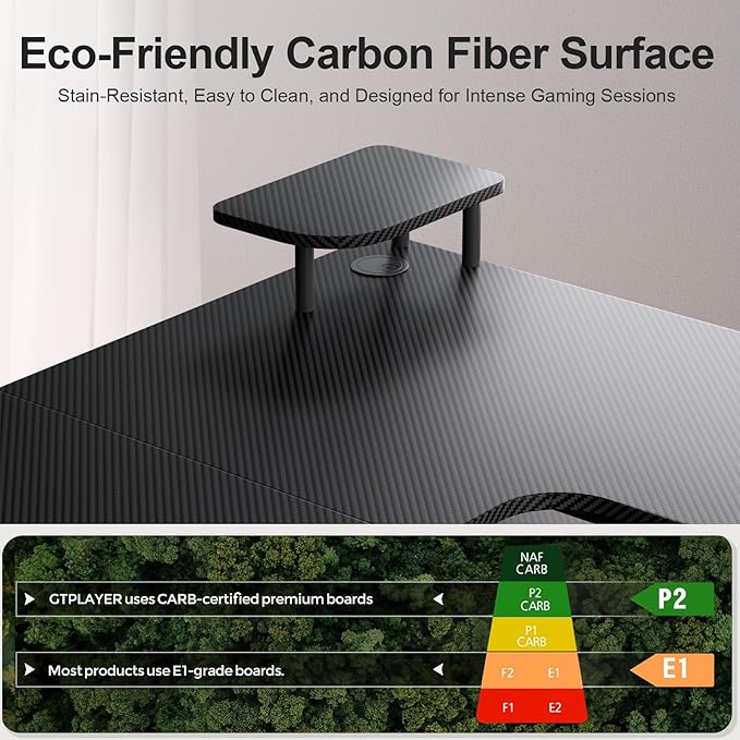 GTPLAYER L Shaped Gaming Desk, Carbon Fiber Style Computer Desk with Monitor Shelf and Hook, Black Small L Shape Desk with Adjustable Open Storage Shelf, Corner PC Table for Small Space Home Office