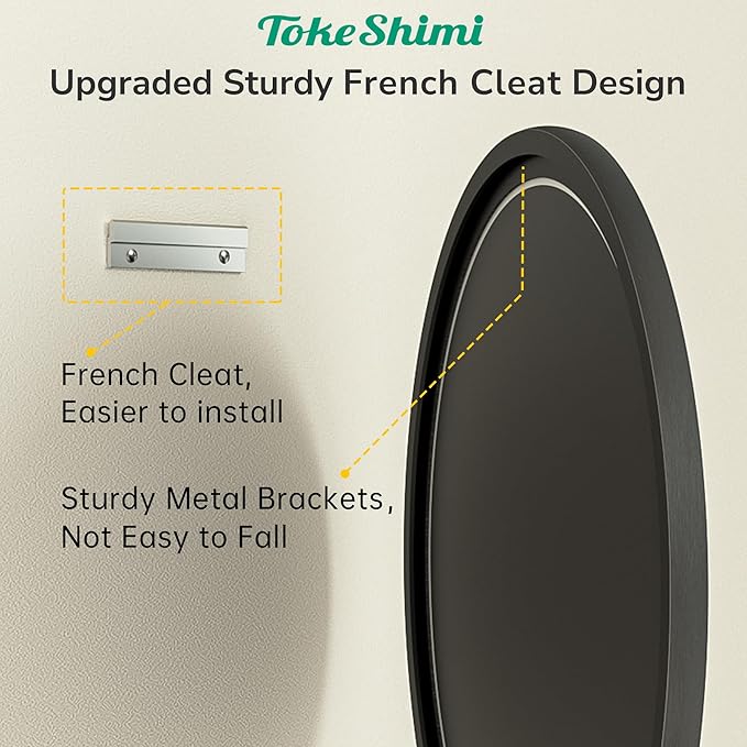 TokeShimi 18 in Round Framed Black Mirror for Bathroom, Shatterproof Circle Bathroom Vanity Mirror, 18x18 Round Wall Mirrored Farmhouse Metal for Living Room, Entryway, Bedroom, Restroom, Vanity