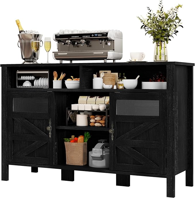 YITAHOME 59" Large Buffet Sideboard Cabinet, Farmhouse Kitchen Cabinet with 2 Sliding Doors & 2 Drawers for Kitchen, Living Room Storage (White)