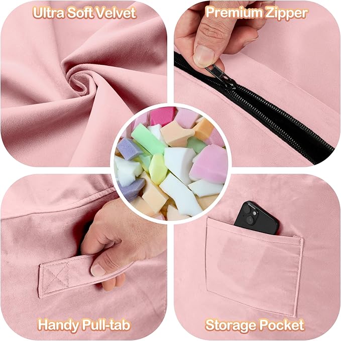 Homguava 3FT Bean Bag Chair: 3' Bean Bags with Memory Foam Filled, Large Beanbag Chairs Soft Sofa with Dutch Velet Cover-Light Pink