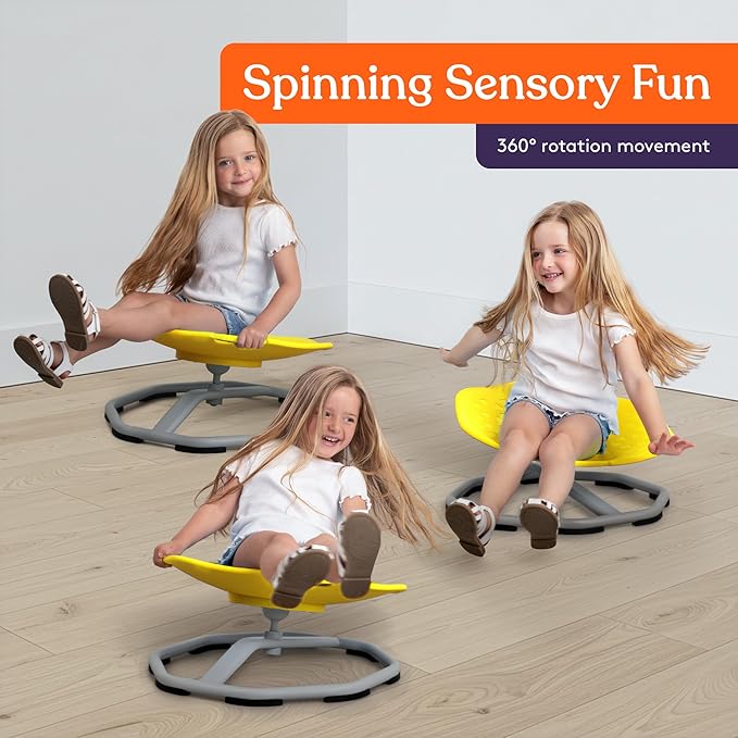 Special Supplies Spinning Chair for Kids- Versatile Kids Sit and Spin Sensory Chair for Training Body Coordination - Sensory Swivel Chair for Playroom, Bedroom, or Nursery (Yellow)