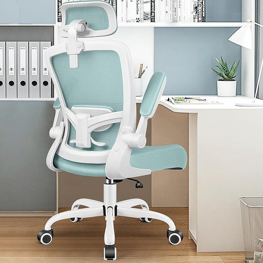 FelixKing Ergonomic Office Chair, Headrest Desk Chair Office Chair with Adjustable Lumbar Support, Home Office Swivel Task Chair with High Back and Armrest, Adjustable Height Gaming Chair(Light Blue)