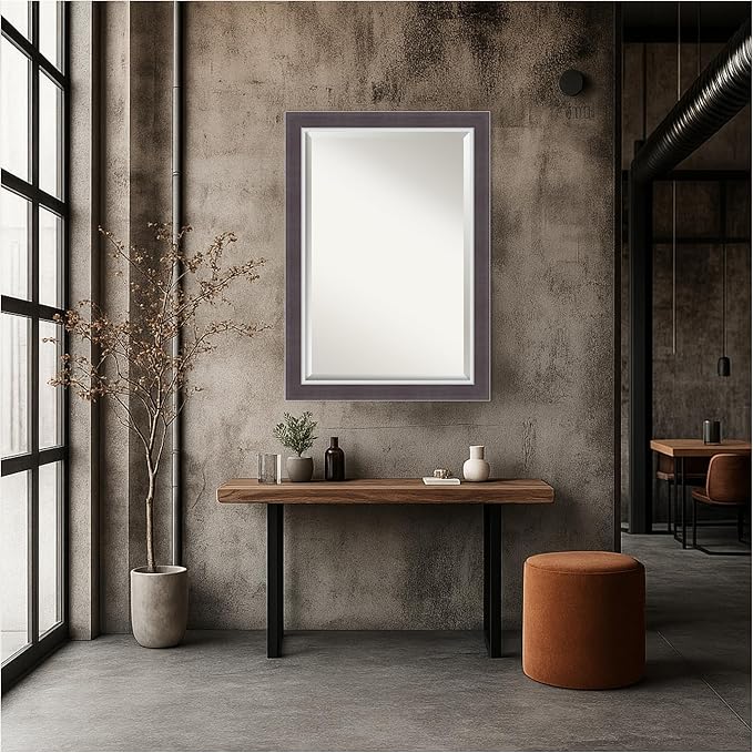 Amanti Art Brown Wall Mirror 30x42 Ellie Brown Silver Rectangle Bathroom Mirror for Wall Decor Living Room, Large Modern Frame, Hangs Horizonally and Vertically, Bathroom Decor, Beveled Edge