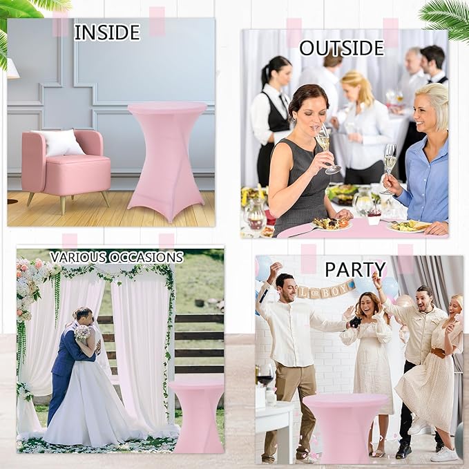 Wenqik 2 Sets 32" High Top Round Folding Cocktail Tables White Bar Height with Removable Legs & 32"x43" Spandex Stretch Table Covers (Pink)