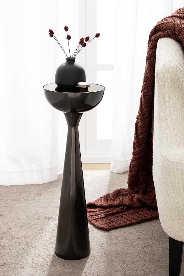 Kate and Laurel Chandon Modern Sophisticated Drink Table; 8 x 8 x 23; Gray Gunmetal; Contemporary Sculptural Plant Pedestal Table with Unique Tinted Tabletop and Polished Metallic Finish