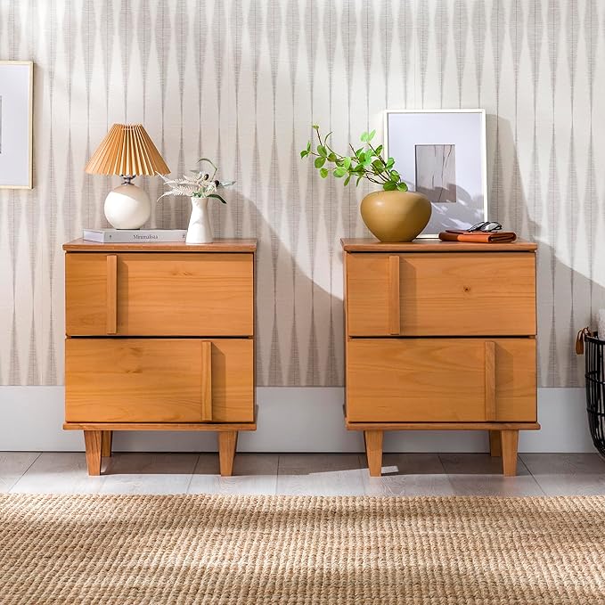 Walker Edison Contemporary 2-Piece Detailed Drawer Solid Wood Nightstands