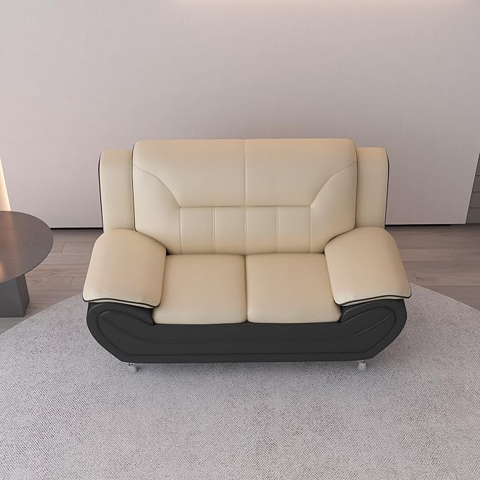 Container Furniture Direct Michael Modern Faux Leather Upholstered Stainless Steel Legs Living Room Loveseat, Black Camel