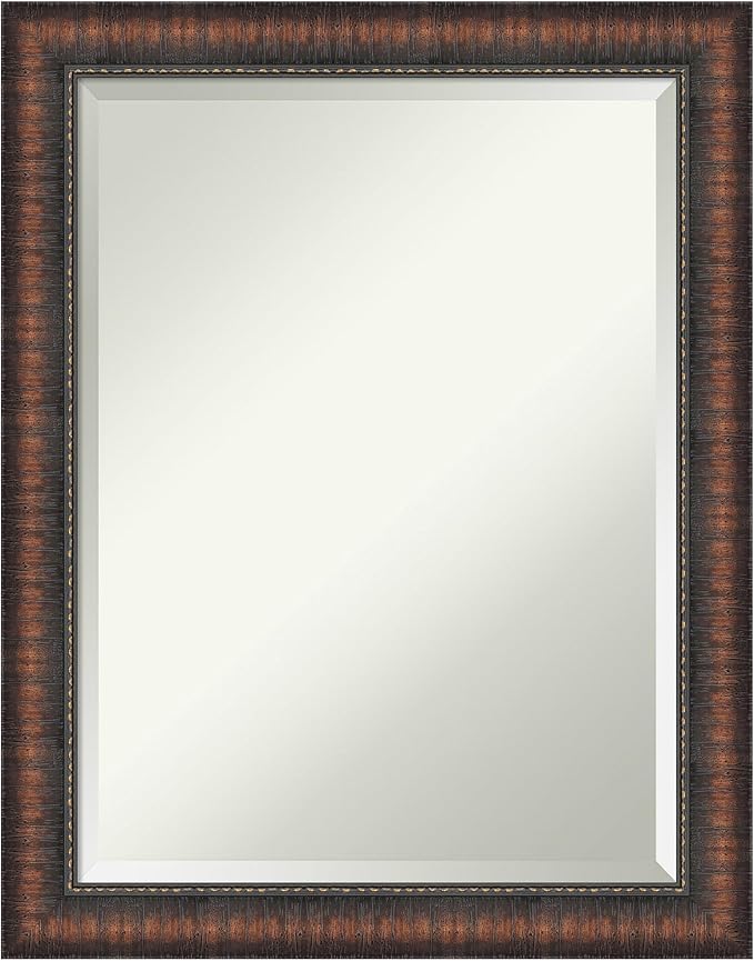 Amanti Art Brown Bathroom Mirror for Over Sink, 28x22 Caleb Brown Rectangle Vanity Mirror, Medium Rustic Farmhouse Frame, Hangs Horizonally and Vertically, Bathroom Wall Decor, Beveled Edge