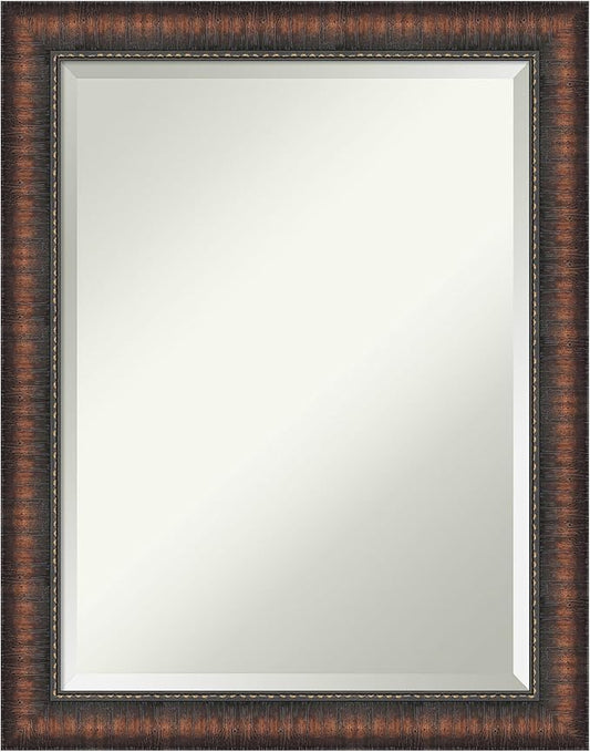 Amanti Art Brown Bathroom Mirror for Over Sink, 28x22 Caleb Brown Rectangle Vanity Mirror, Medium Rustic Farmhouse Frame, Hangs Horizonally and Vertically, Bathroom Wall Decor, Beveled Edge