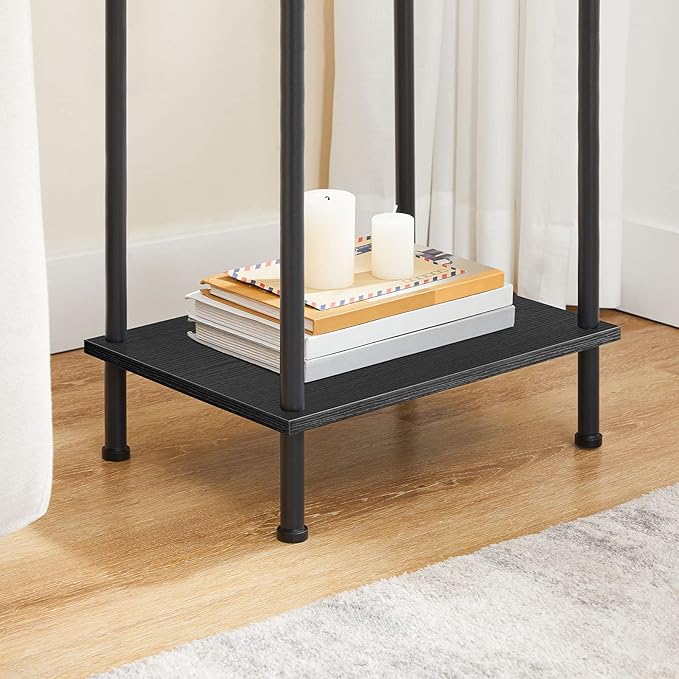 HOOBRO Side Table with Charging Station, End Table with USB Port and Outlets, Nightstand with 2-Layer Storage Shelves for Small Spaces, Living Room, Bedroom, Black BK09UBZ01