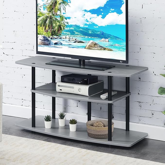 Convenience Concepts Designs2Go No Tools 3-Tier Wide TV Stand 42" - Entertainment Center for TVs up to 46 Inches, Modern TV Mount with Shelves for Living Room, Gray/Black