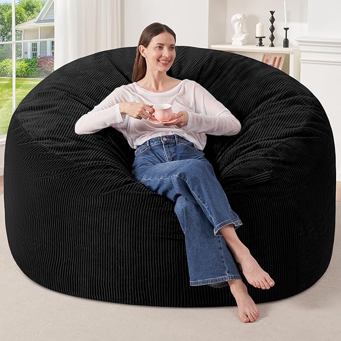 HABUTWAY 6FT Bean Bag Chair,Giant Bean Bag Chairs for Adults,Big Bean Bags with Memory Foam Filled, Large Beanbag Chairs with Soft Corduroy Cover-Black