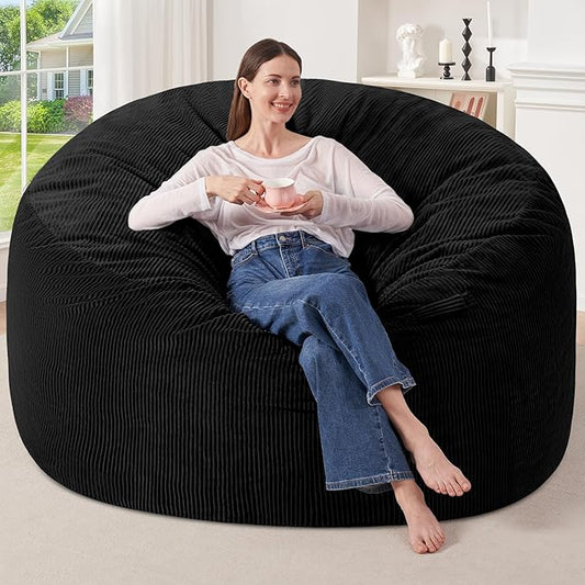 HABUTWAY 6FT Bean Bag Chair,Giant Bean Bag Chairs for Adults,Big Bean Bags with Memory Foam Filled, Large Beanbag Chairs with Soft Corduroy Cover-Black