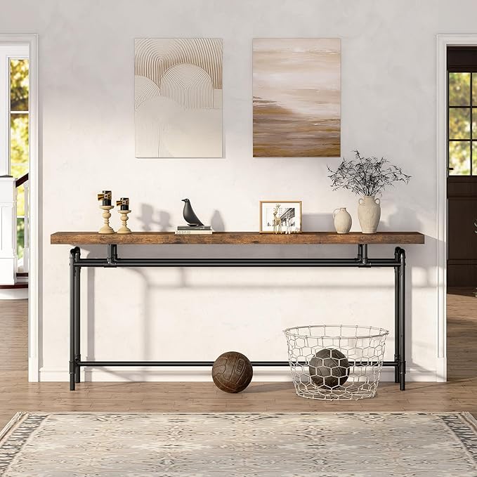 Tribesigns Console Table, 70.9 Inches Extra Long Sofa Table for Living Room, Industrial Narrow Console Sofa Tables Behind Couch, Entryway Hallway Foyer Table for Entrance, Bedroom, Rustic Brown