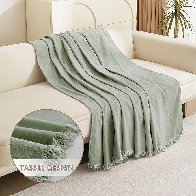 MYSKY HOME Oversized Armchair Couch Cover for 1 Cushion Couch, Washable Sofa Protector, Chair Chenille Couch Covers with Tassel Sofa Covers Sofa Throw Sofa Slipcovers for Pet, Kid, 71"X91", Sage Green