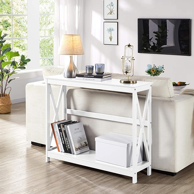 Yaheetech Wood Entryway Table, Console Table for Entryway, 2-Tier Sofa Table Accent Table w/Storage Shelf for Living Room, Hall, Foyer, White