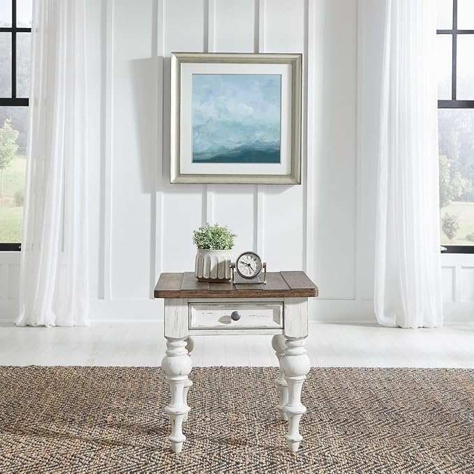 Liberty Furniture River Place Living Room 3 Piece Set - Cocktail Table, 2 End Tables - Riverstone White & Tobacco