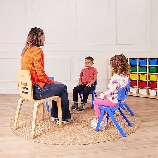 ECR4Kids 12in Plastic School Stack Chair, Classroom Furniture, Blue, 4-Pack