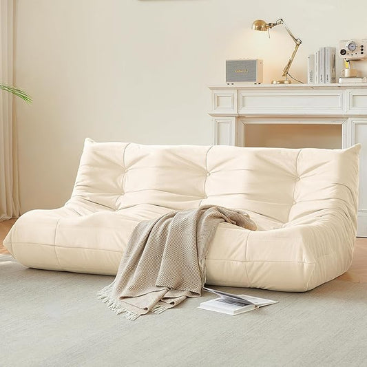 Bean Bag Chair, Large Fireside Chair Bean Bag Sofa for Adults, 3 Seater Bean Bag Chairs for Teens with High-Resilience Foam, Memory Foam Bean Bag for Living Room, Bedroom, Office (Suede, Beige)