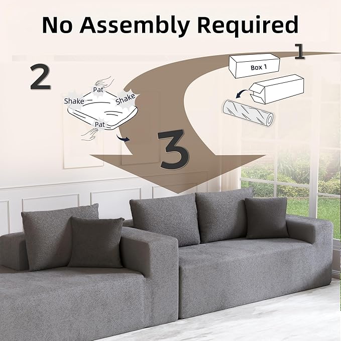 Cloud Sectional Couch, 104”L-Shape Oversized Sofa with Right Chaise Lounge, Modular Sleeper Couch with Pillows & Deep Seat, Rain Drop Velvet Fabric Compressed Sofa for Living Room, Light Gray